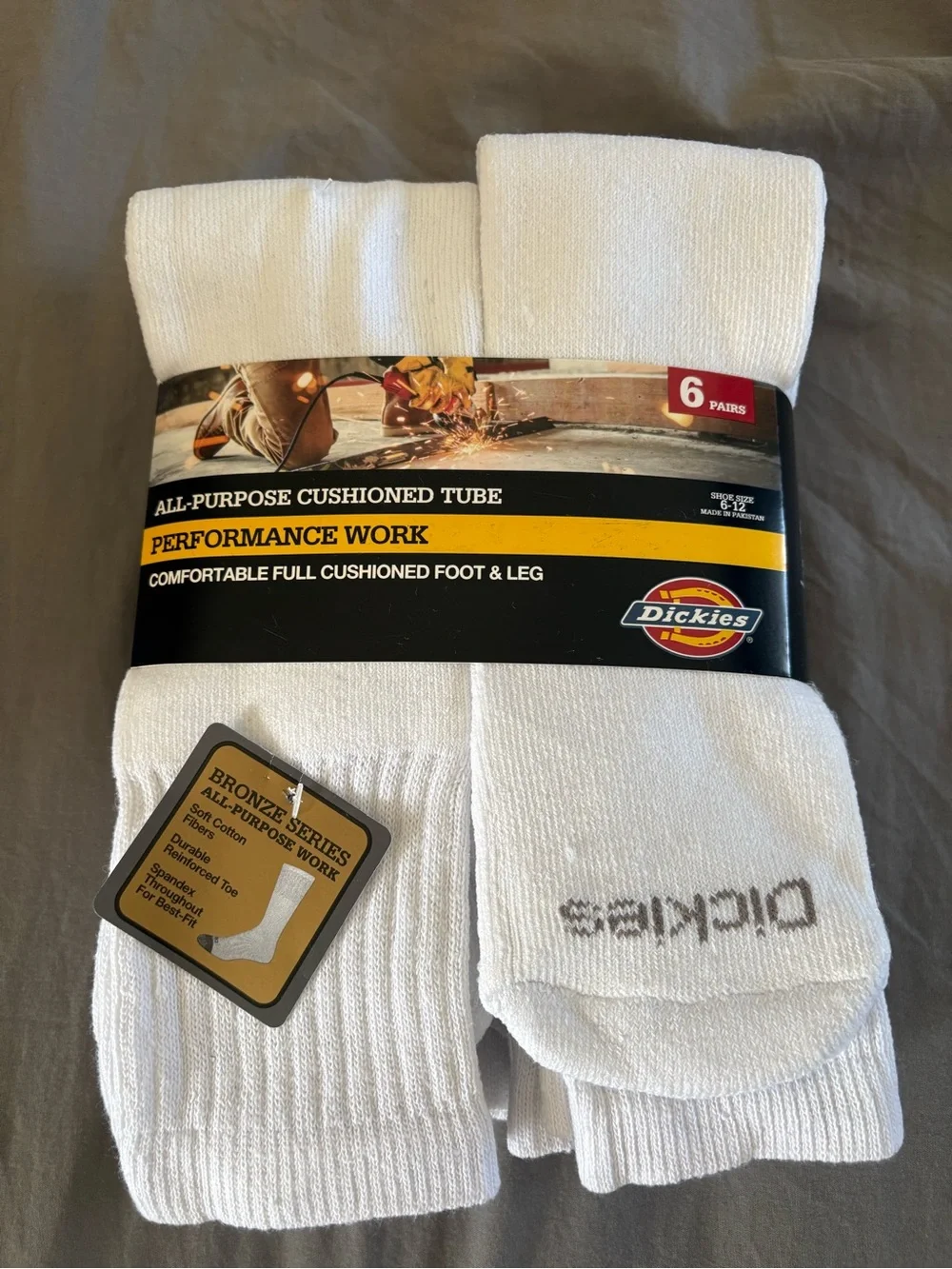 Dickies Men's White All-Purpose Cushioned Tube Work Socks - 6 Pack